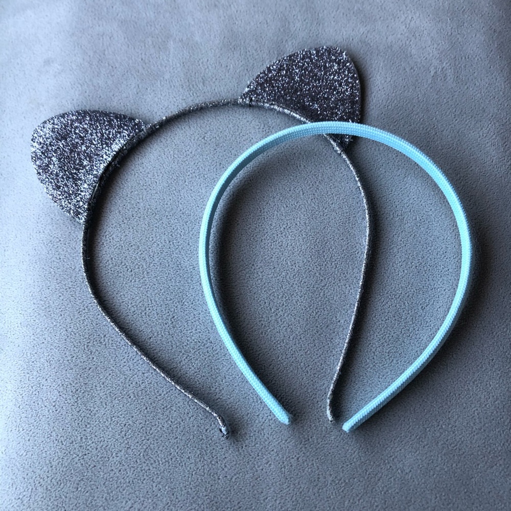 Set of 2 ~ Headbands ~ Silver Cat Ears & Blue